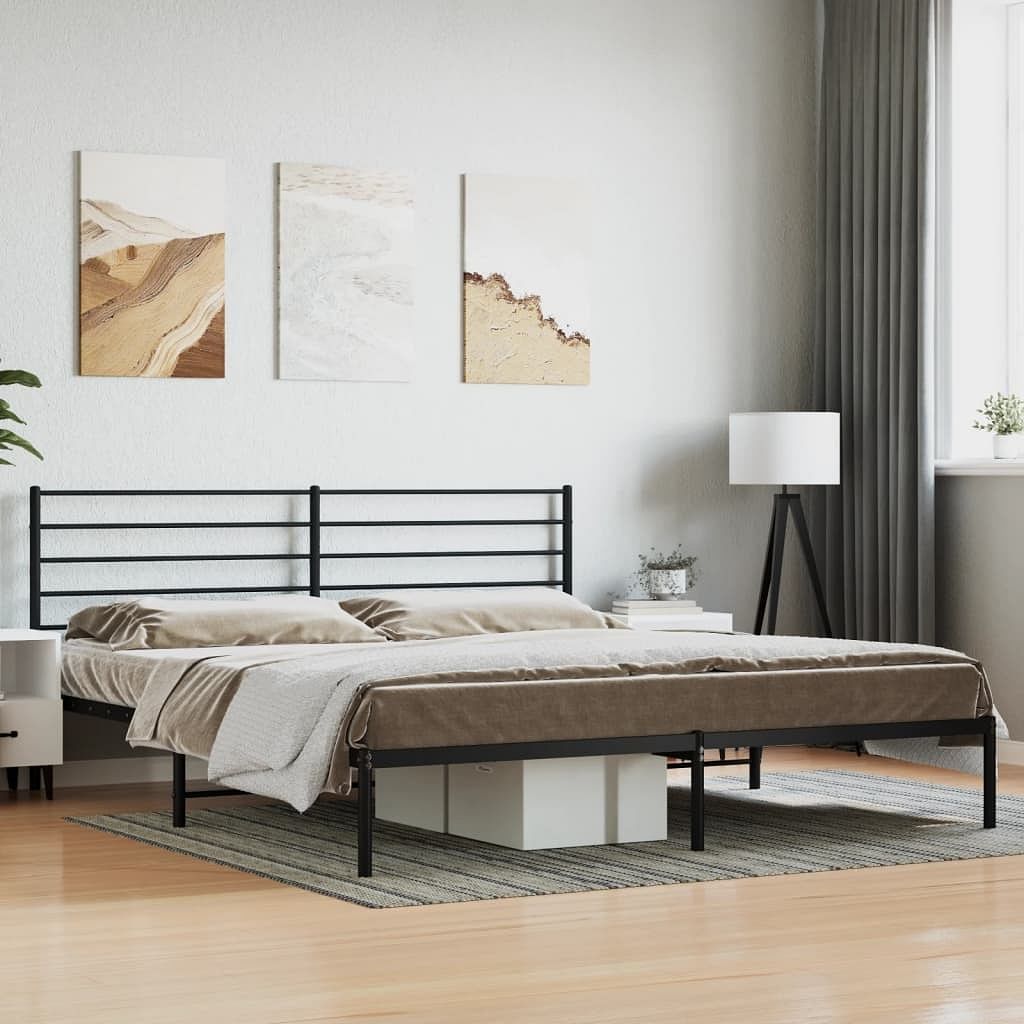 Bed frame black steel double bed frame rectangular