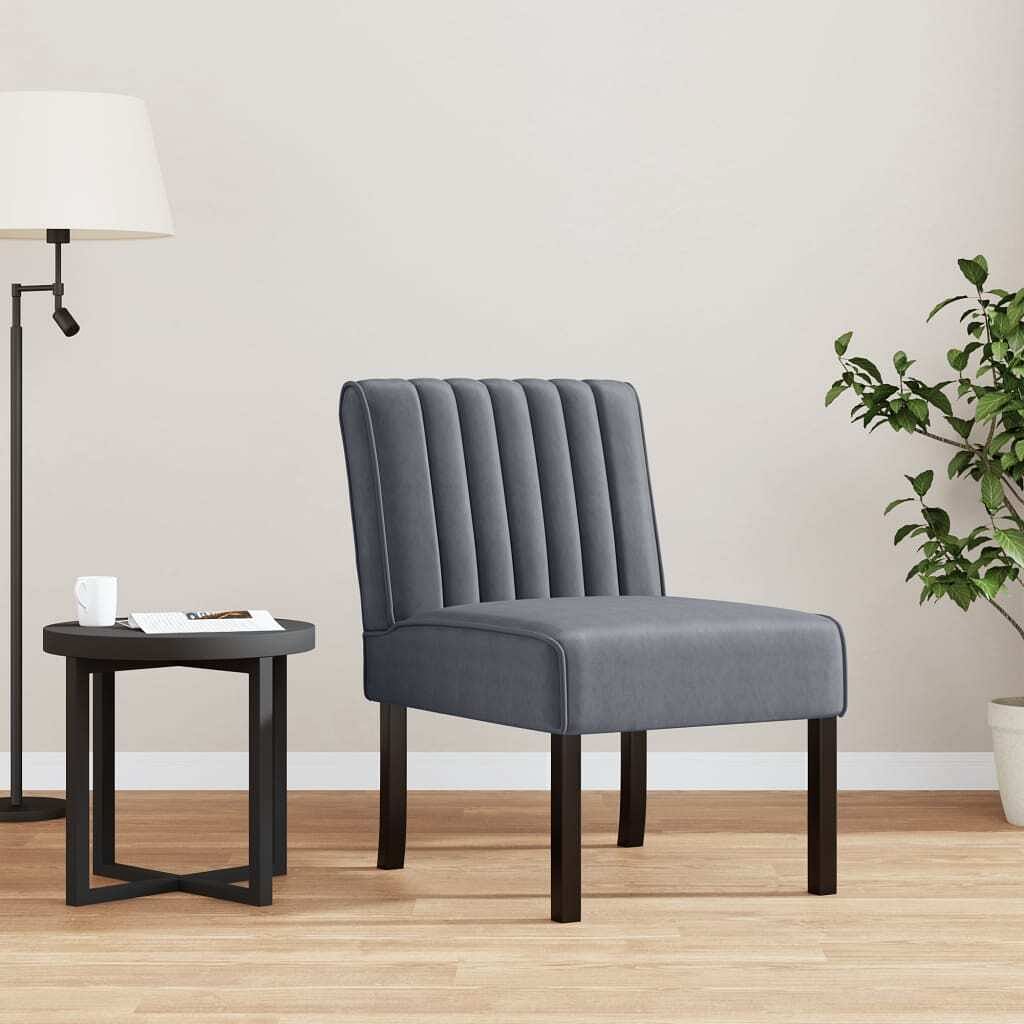 Slipper chair dark grey velvet, solid wood, plywood single