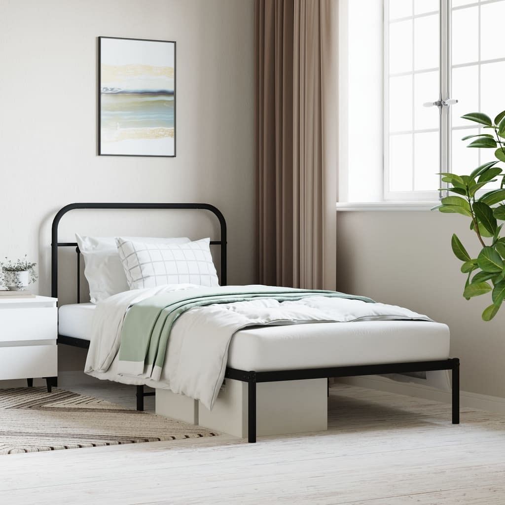 Bed frame black powder-coated steel 39.4x78.7 in bed frame