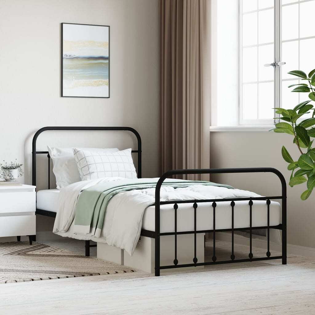 Bed frame black powder-coated steel single bed frame