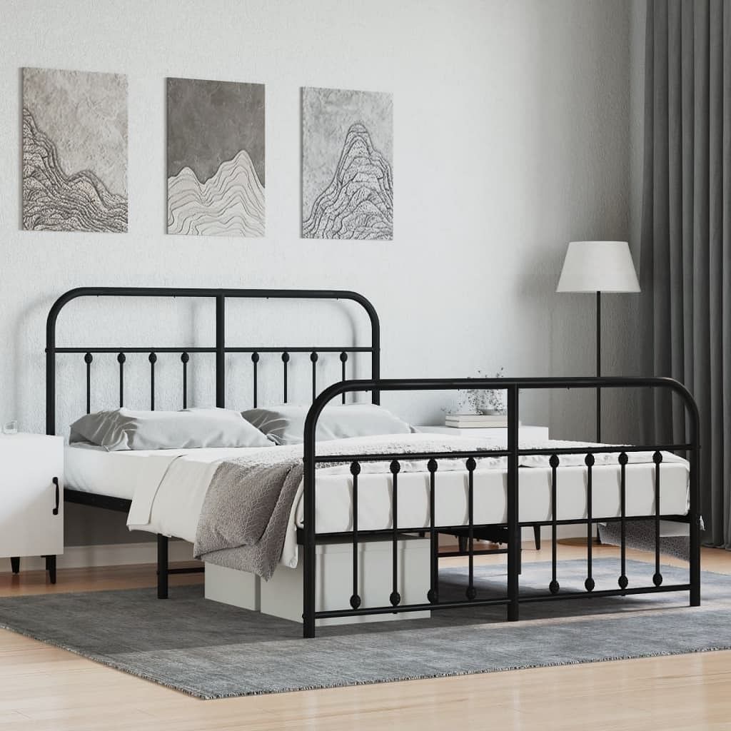 Bed frame black powder-coated steel double bed bed frame