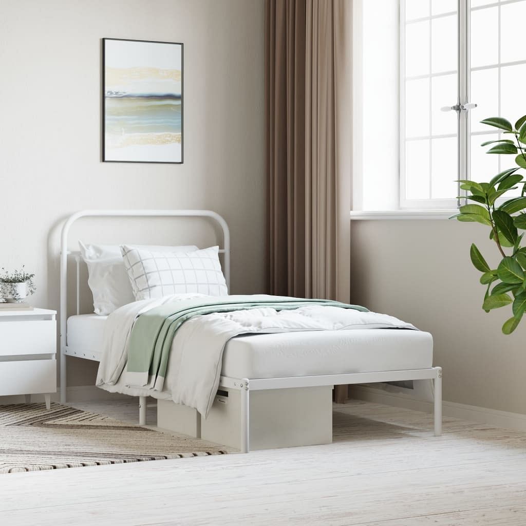 Bed frame white powder-coated steel twin bed frame rectangular