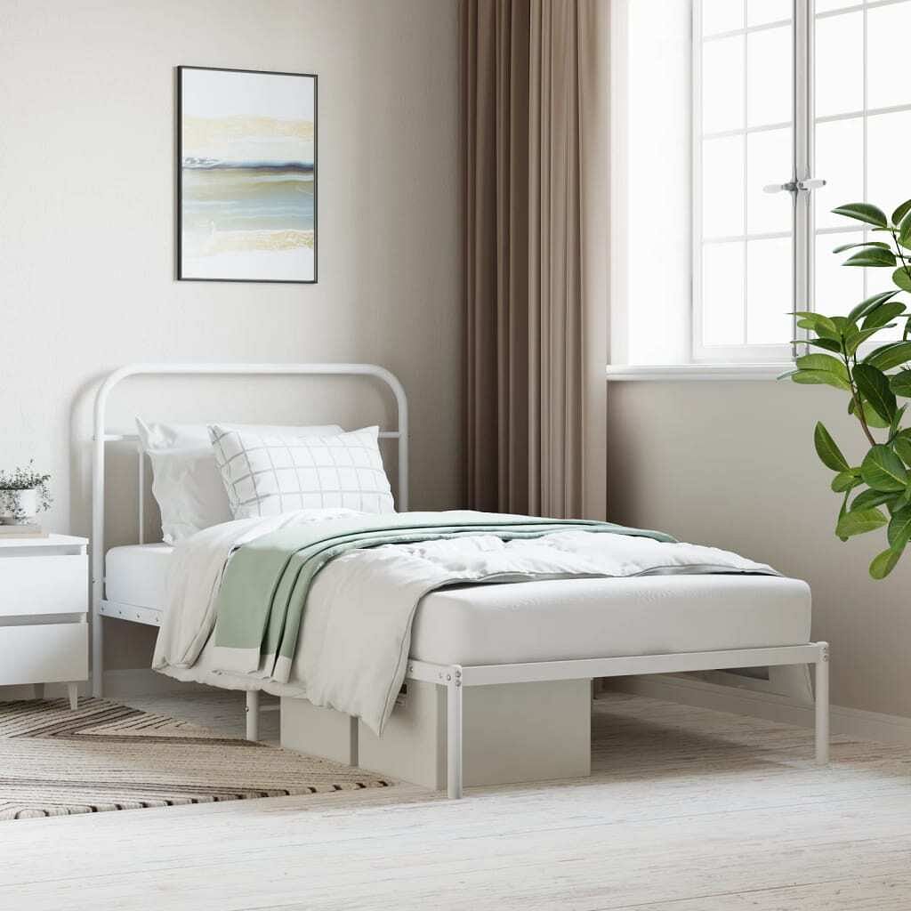 Bed frame white powder-coated steel twin bed frame rectangular