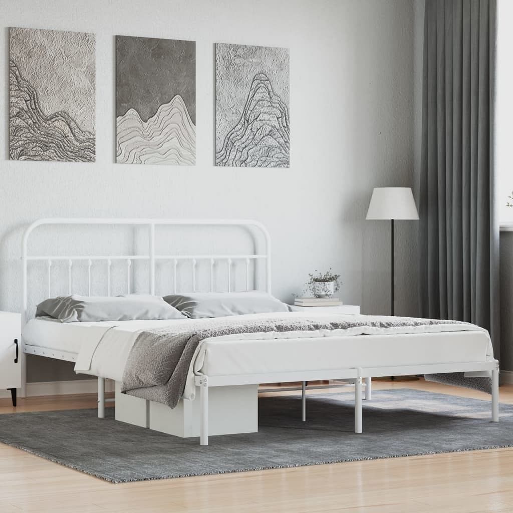 Bed frame white powder-coated steel full bed frame rectangular