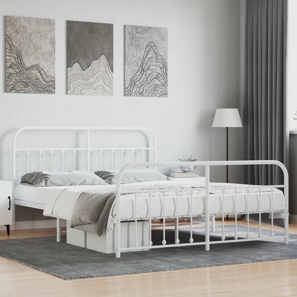Bed frame white powder-coated steel full bed frame rectangular