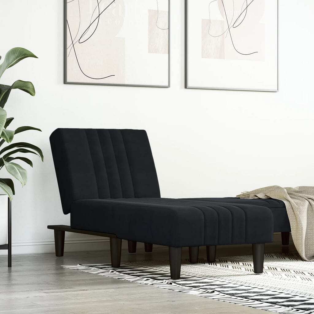 Chaise longue black velvet (100% polyester), plywood medium