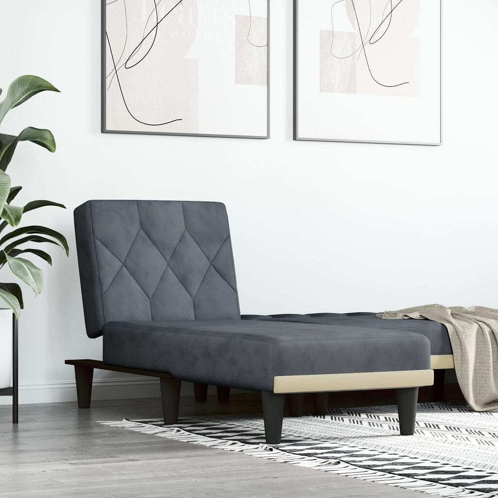 Chaise lounge dark grey velvet, plywood one size
