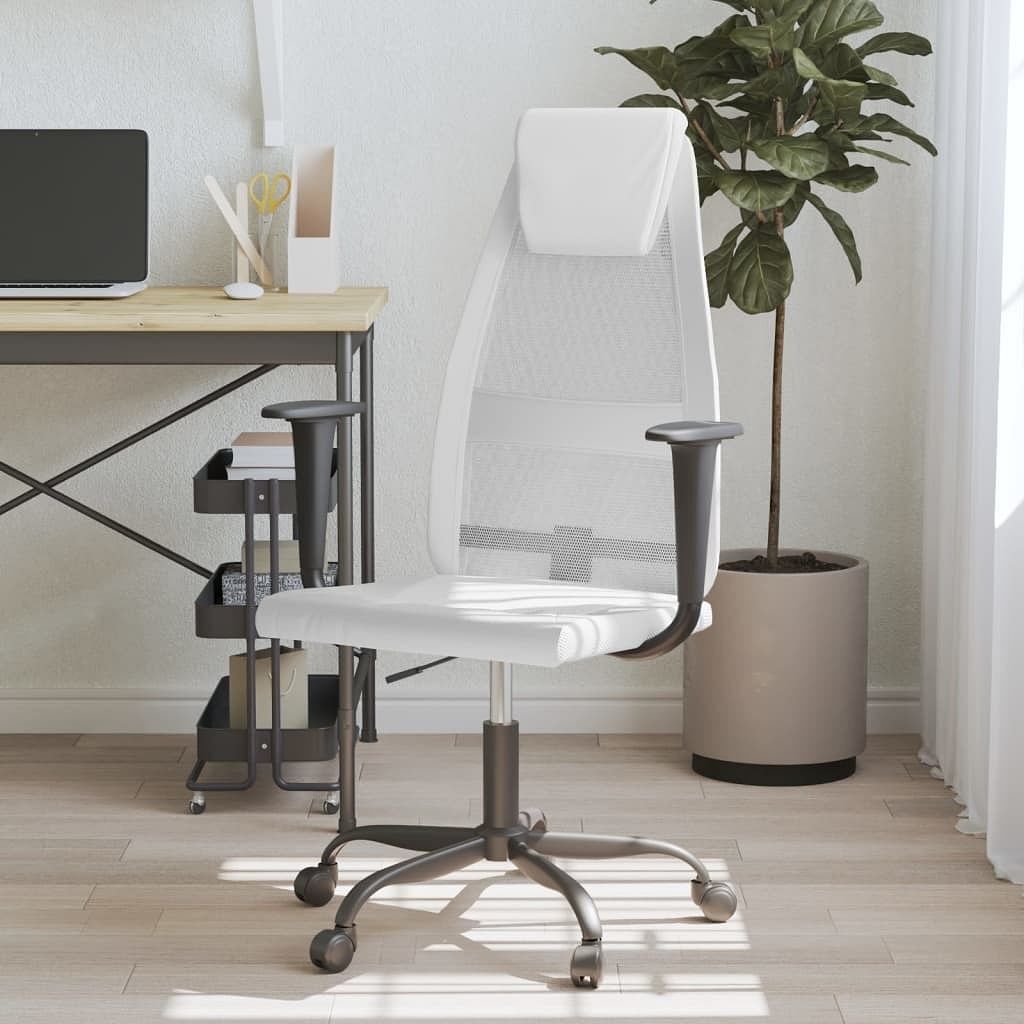 Office chair white mesh fabric, faux leather, metal, plywood