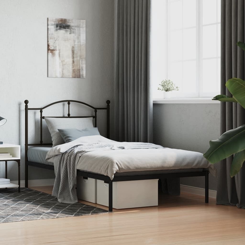 Bed frame black powder-coated steel single bed frame