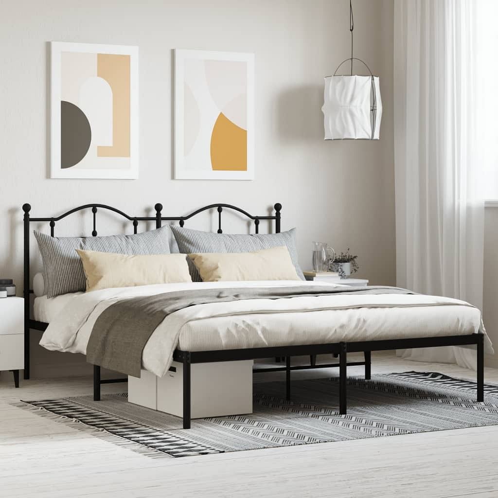 Bed frame black powder-coated steel full bed frame rectangular