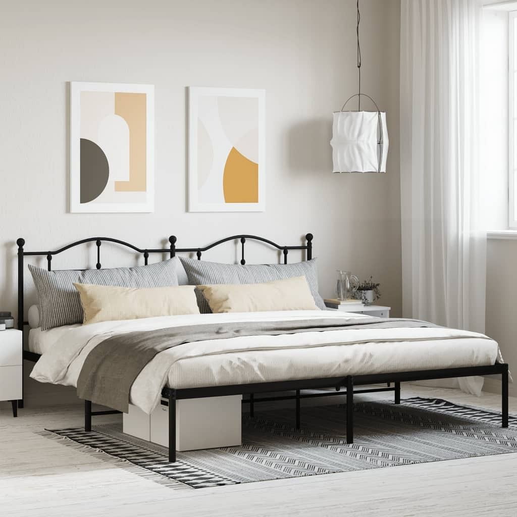 Bed frame black powder-coated steel double bed frame