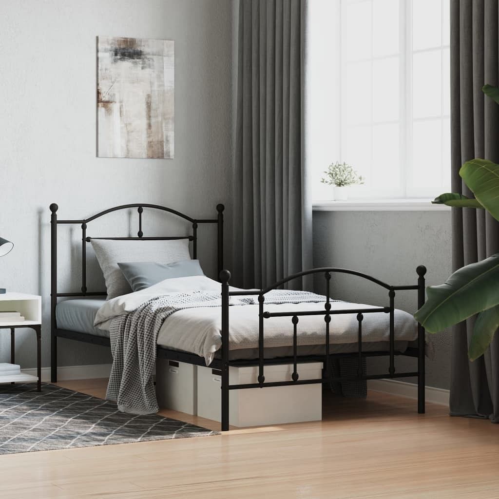 Bed frame black powder-coated steel twin bed frame rectangular