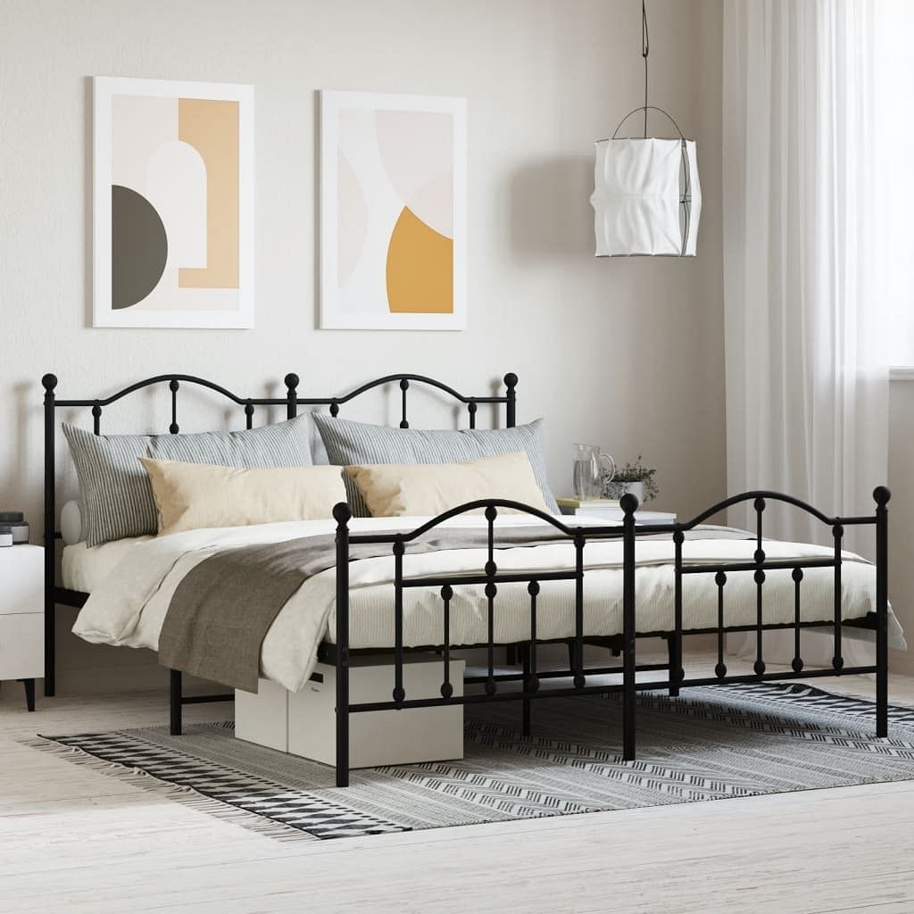 Bed frame black powder-coated steel king bed frame rectangular