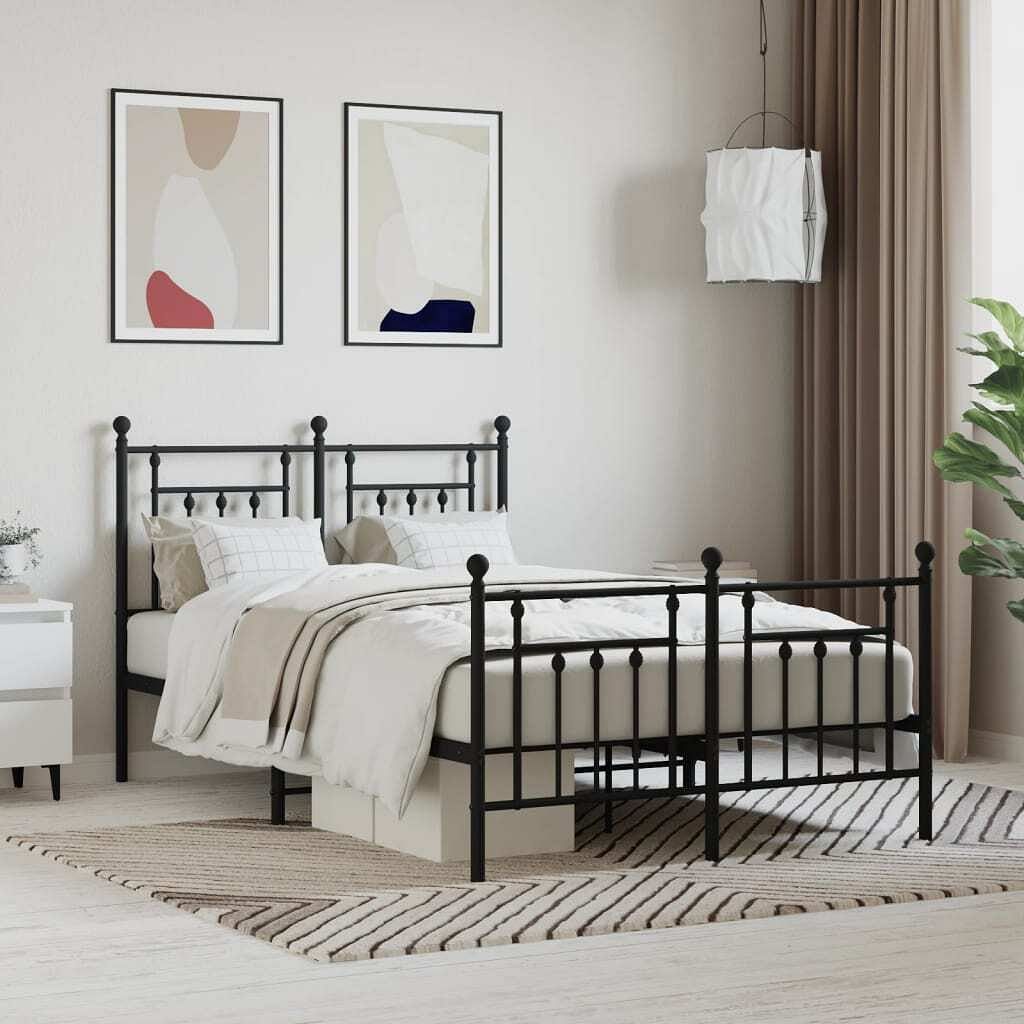 Bed frame black powder-coated steel full bed frame rectangular
