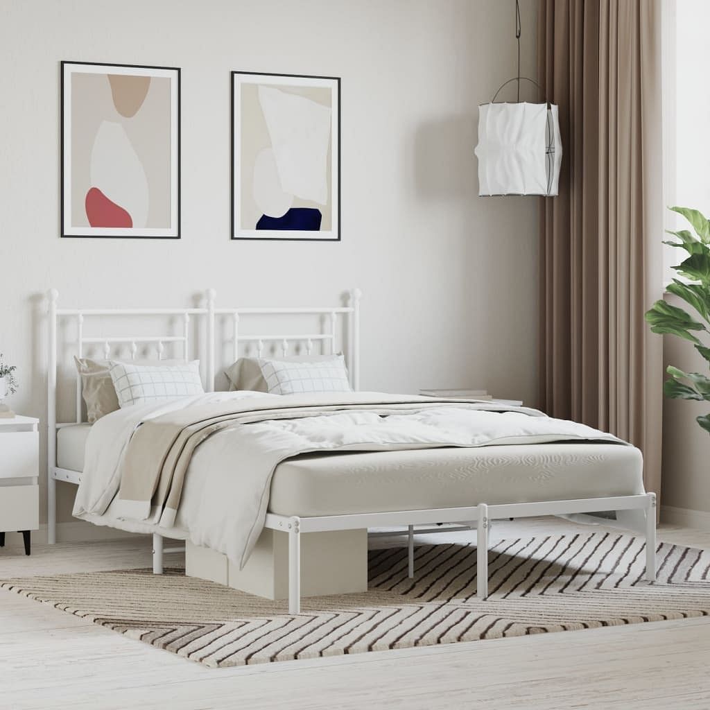 Bed frame white powder-coated steel king size bed frame