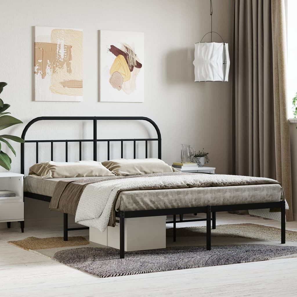 Bed frame black powder-coated steel king size bed frame