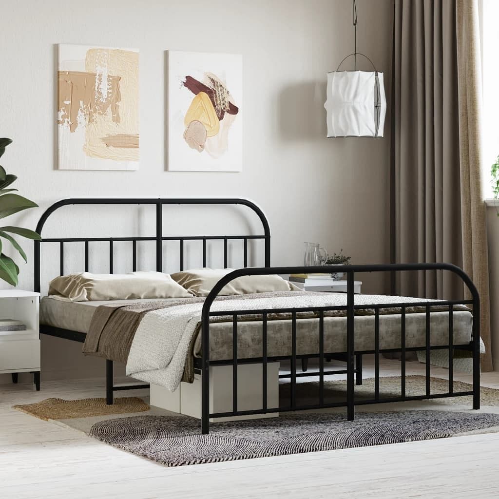 Bed frame black powder-coated steel king size bed frame