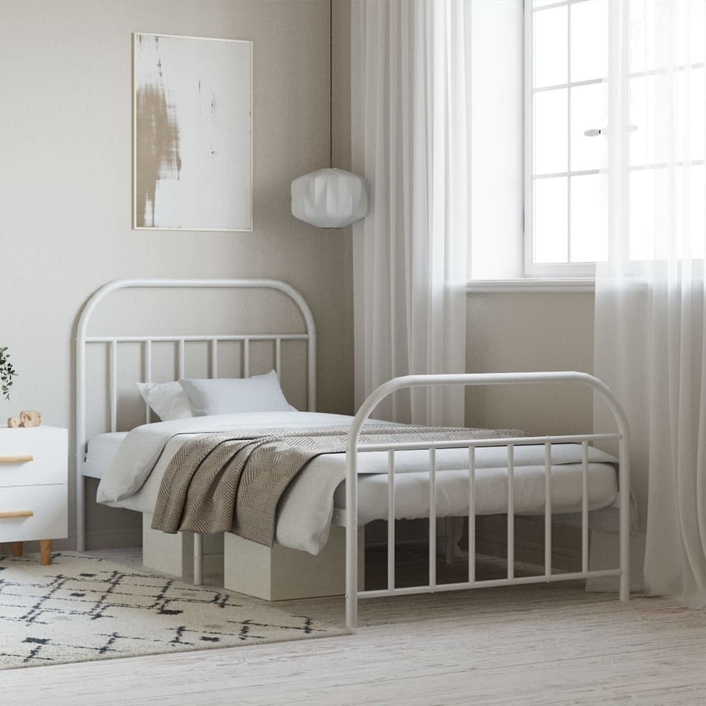 Bed frame white powder-coated steel single bed bed frame
