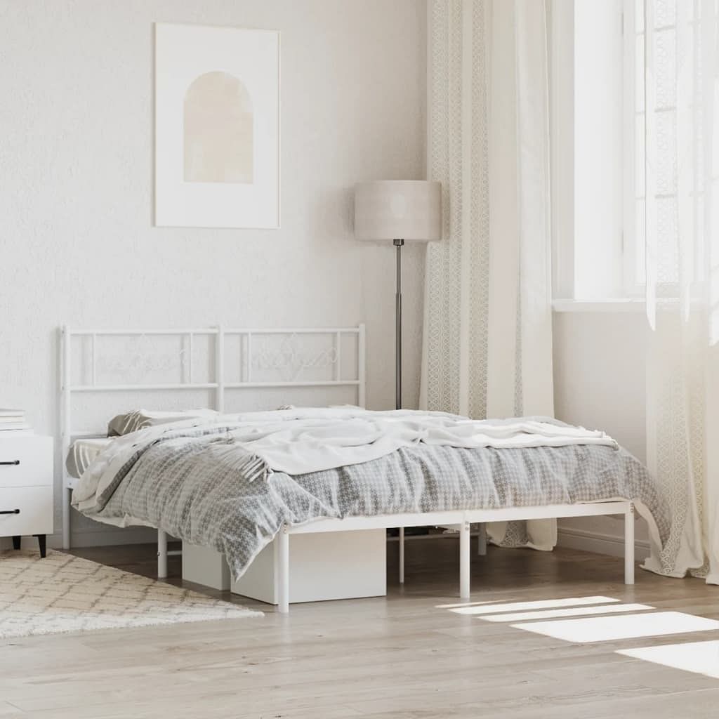 Bed frame white powder-coated steel full bed frame rectangular