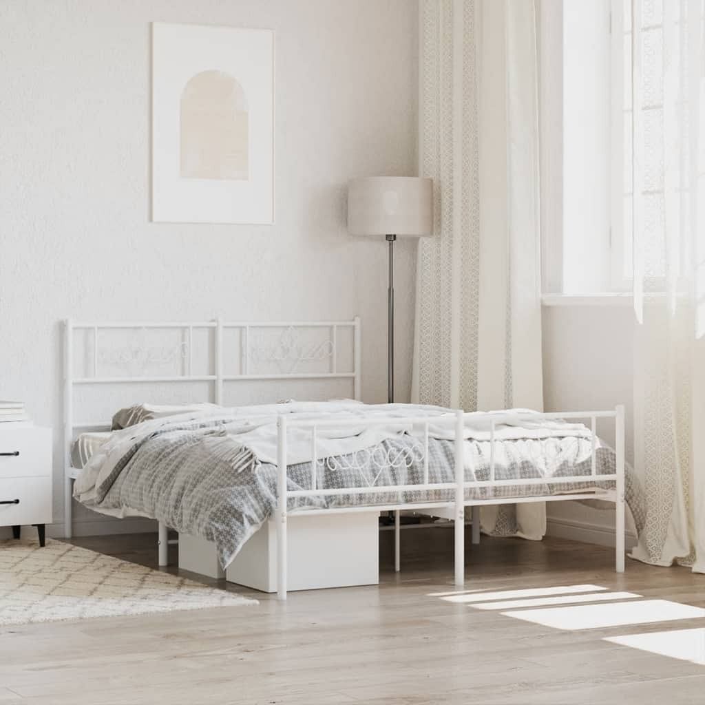 Bed frame white powder-coated steel double bed frame
