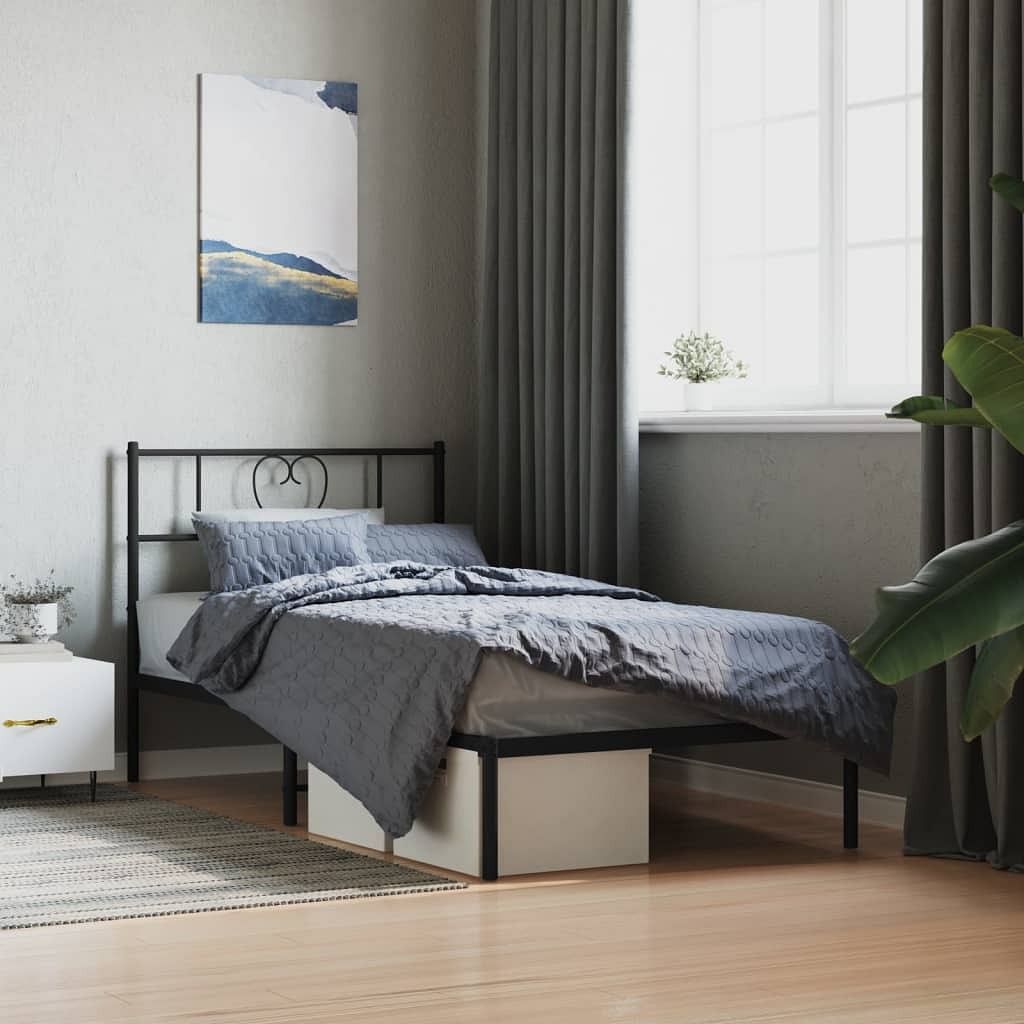 Bed frame black powder-coated steel single bed frame
