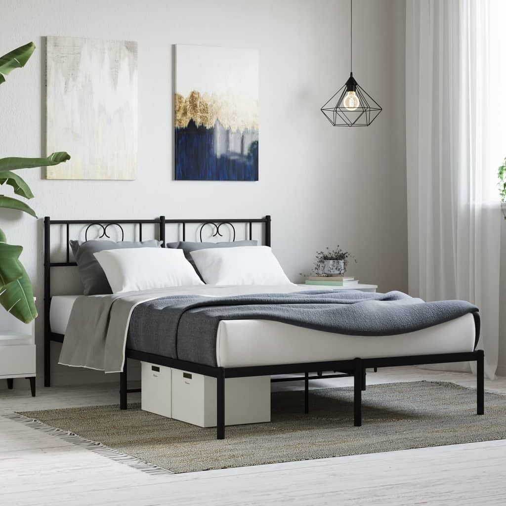 Bed frame black powder-coated steel full bed frame rectangular