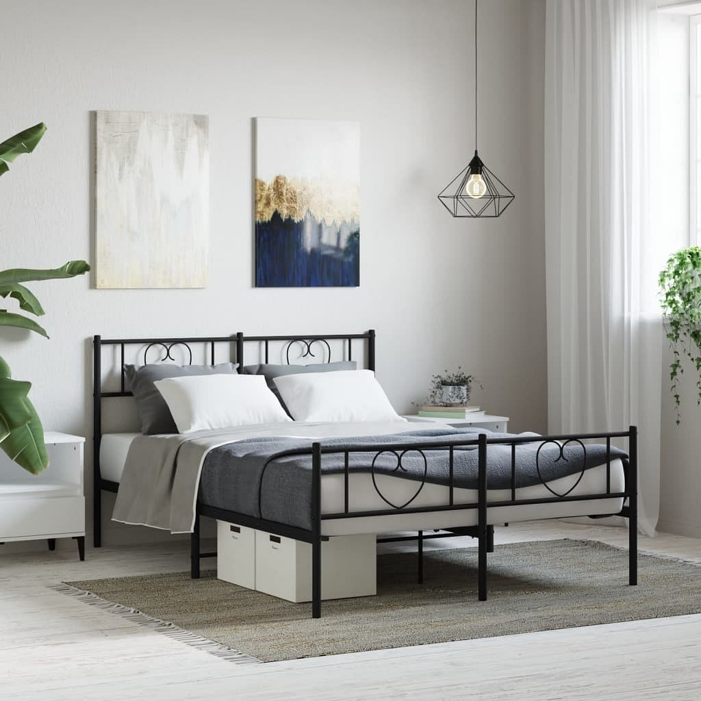 Bed frame black powder-coated steel 53.1x74.8 in bed frame
