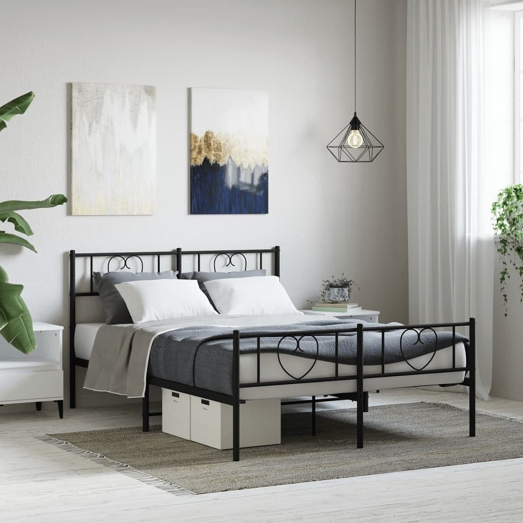 Bed frame black powder-coated steel king size bed frame