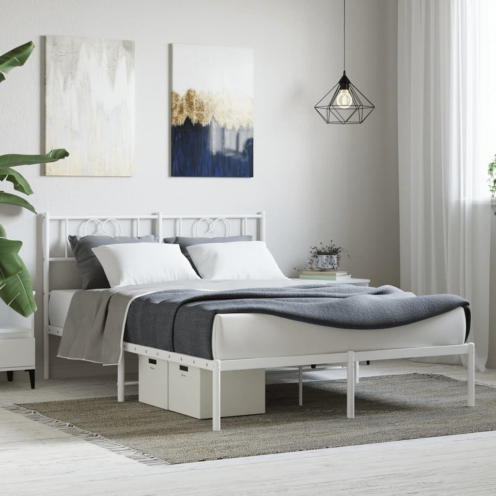 Bed frame white steel king size bed frame rectangular