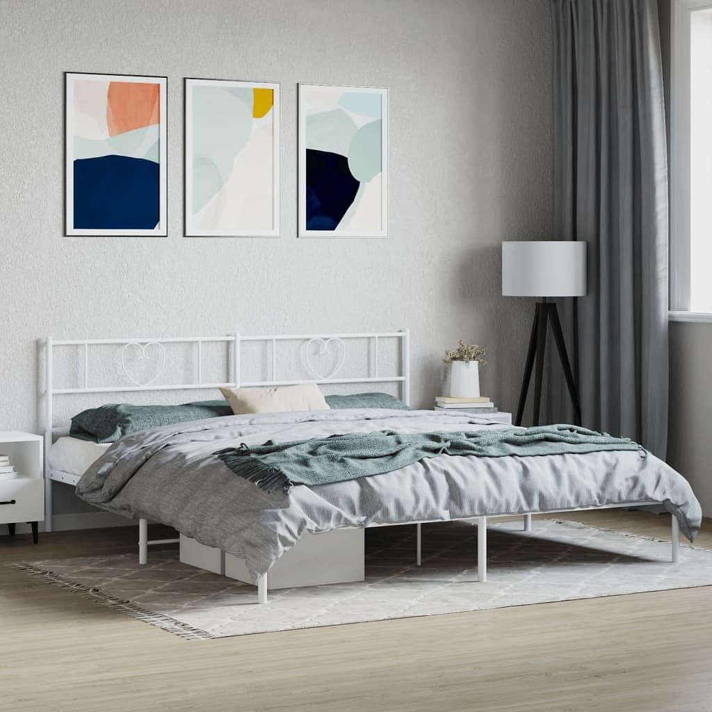 Bed frame white steel full bed frame rectangular modern