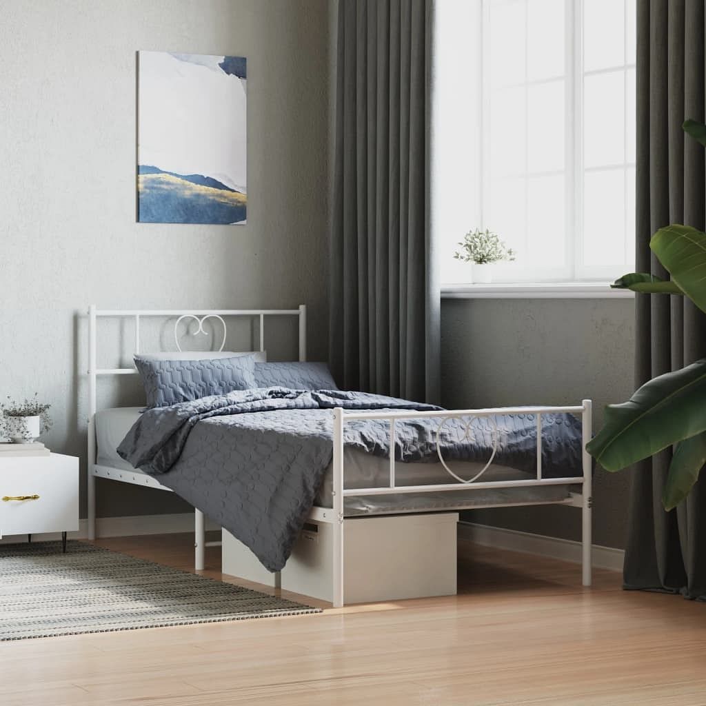 Bed frame white powder-coated steel twin bed frame rectangular