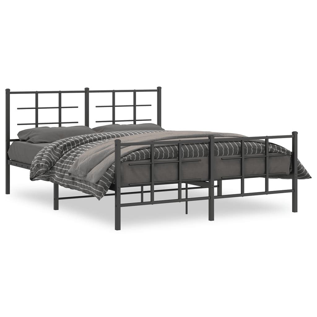 Bed frame black powder-coated steel king size bed frame