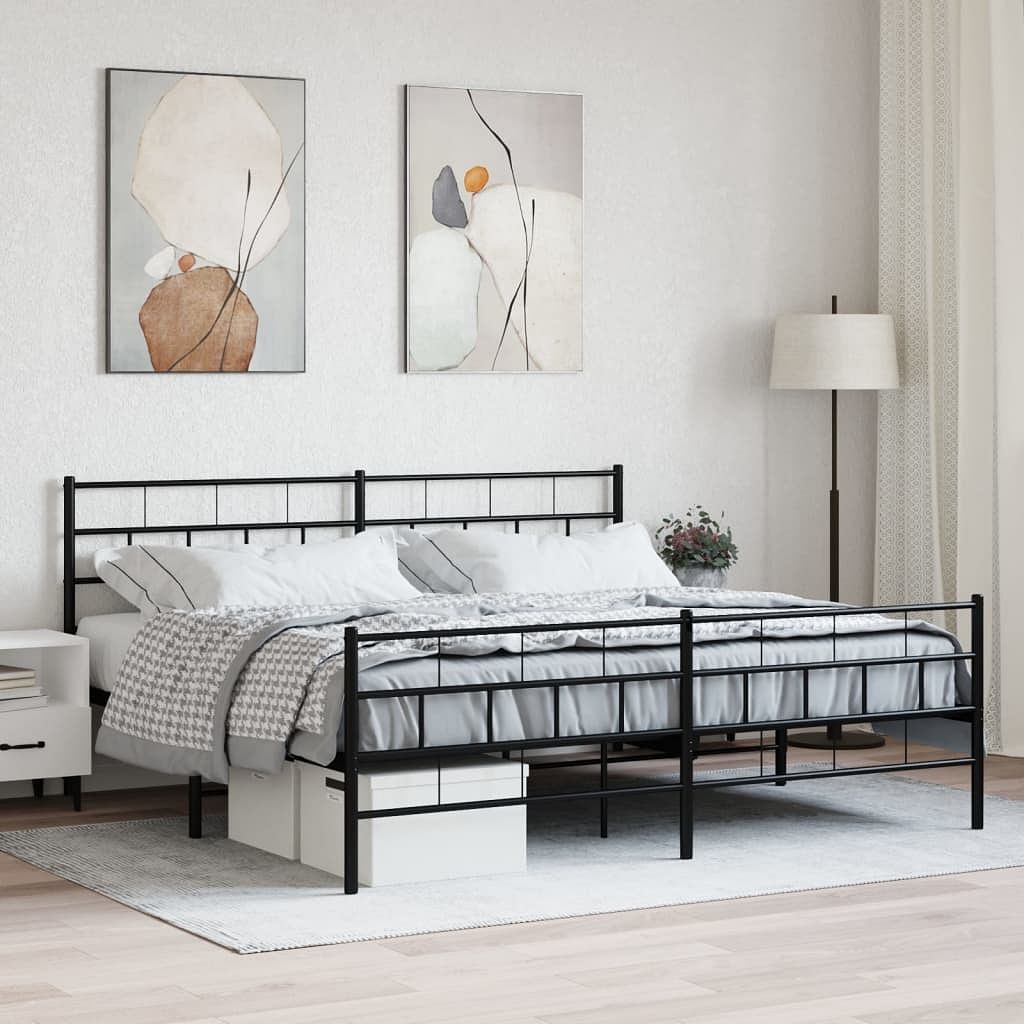 Metal bed frame black powder-coated steel 76 x 80 in bed frame