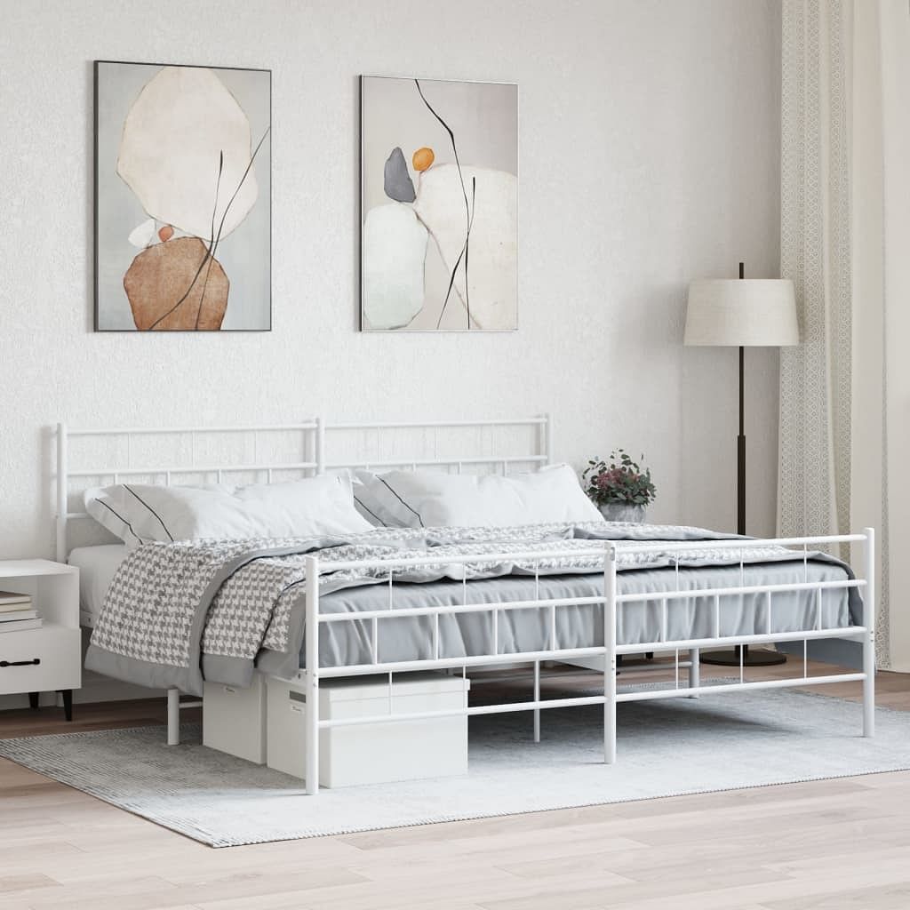 Metal bed frame white steel 72 x 84 in metal bed frame