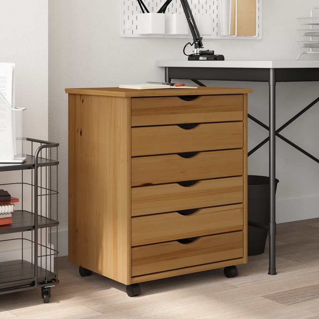 Rolling cabinet honey brown solid pine wood medium