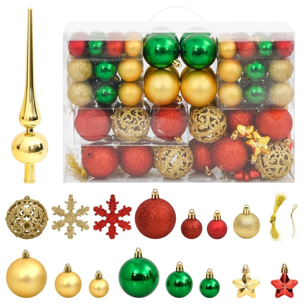 Christmas bauble set set of 111 red, green, gold polystyrene