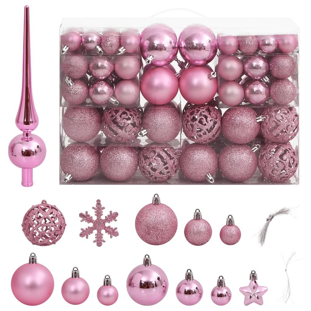 Christmas bauble set set of 111 pink polystyrene varied
