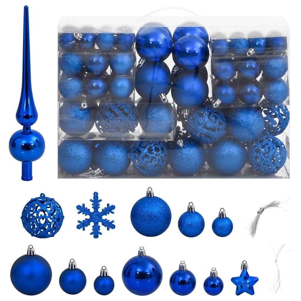 Christmas bauble set set of 111 blue polystyrene small