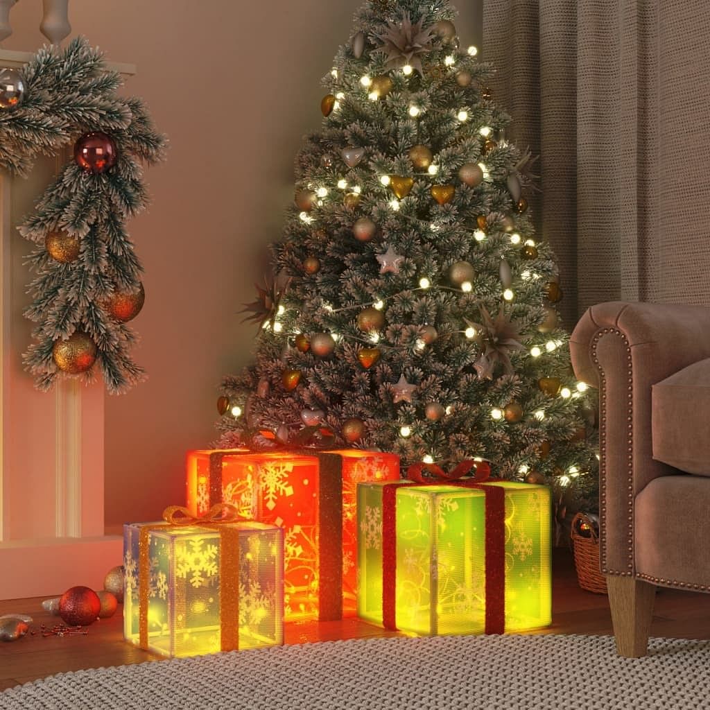 Lighted christmas box set of 3 red, blue, and green