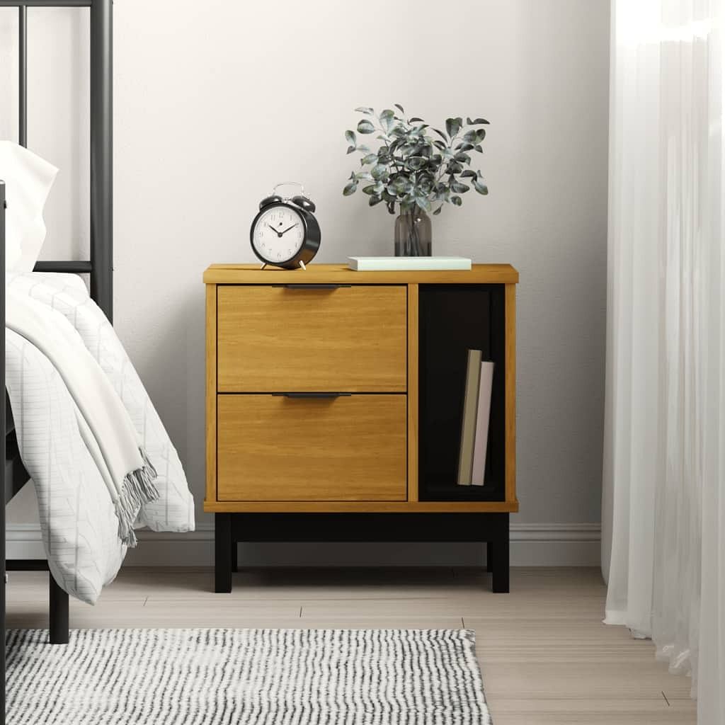 Bedside cabinet oak solid pine wood, engineered wood, plastic