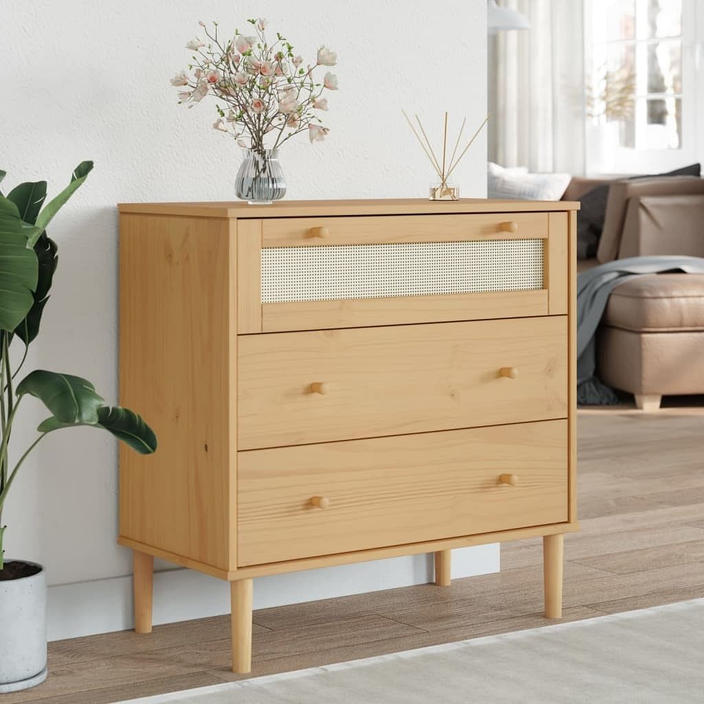 Drawer cabinet rattan look brown