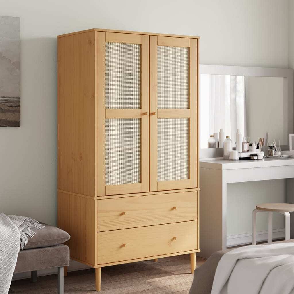 Wardrobe brown solid pine wood wardrobe rectangular modern
