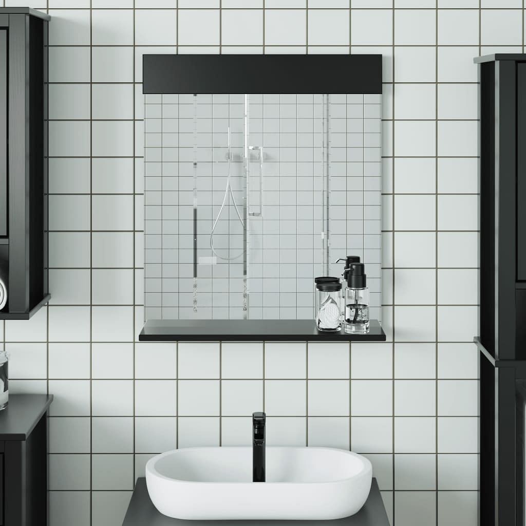 Bathroom mirror black solid pine wood, glass
