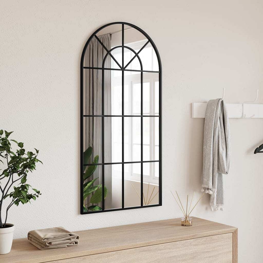 Wall mirror black glass and powder-coated iron 19.7 x 39.4 in