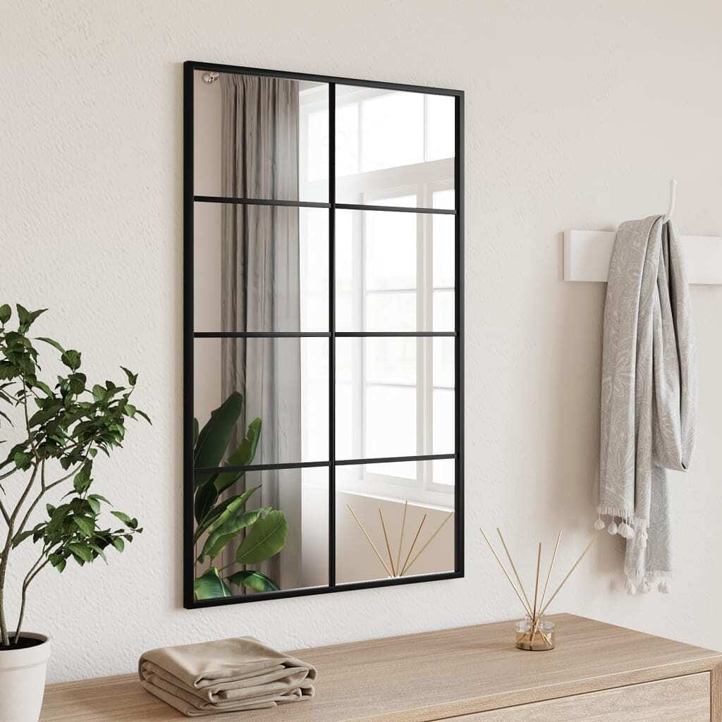 Wall mirror black glass, powder-coated iron 19.7 x 31.5 in