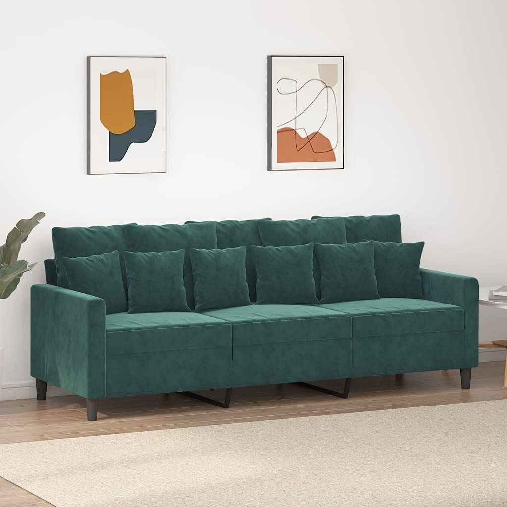 3-seater sofa dark green velvet (100% polyester), metal, textilene
