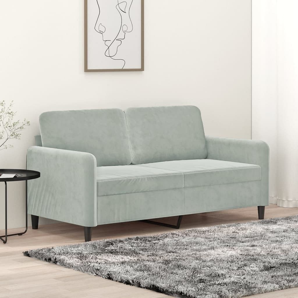 2-seater sofa light grey velvet (100% polyester), metal, textilene