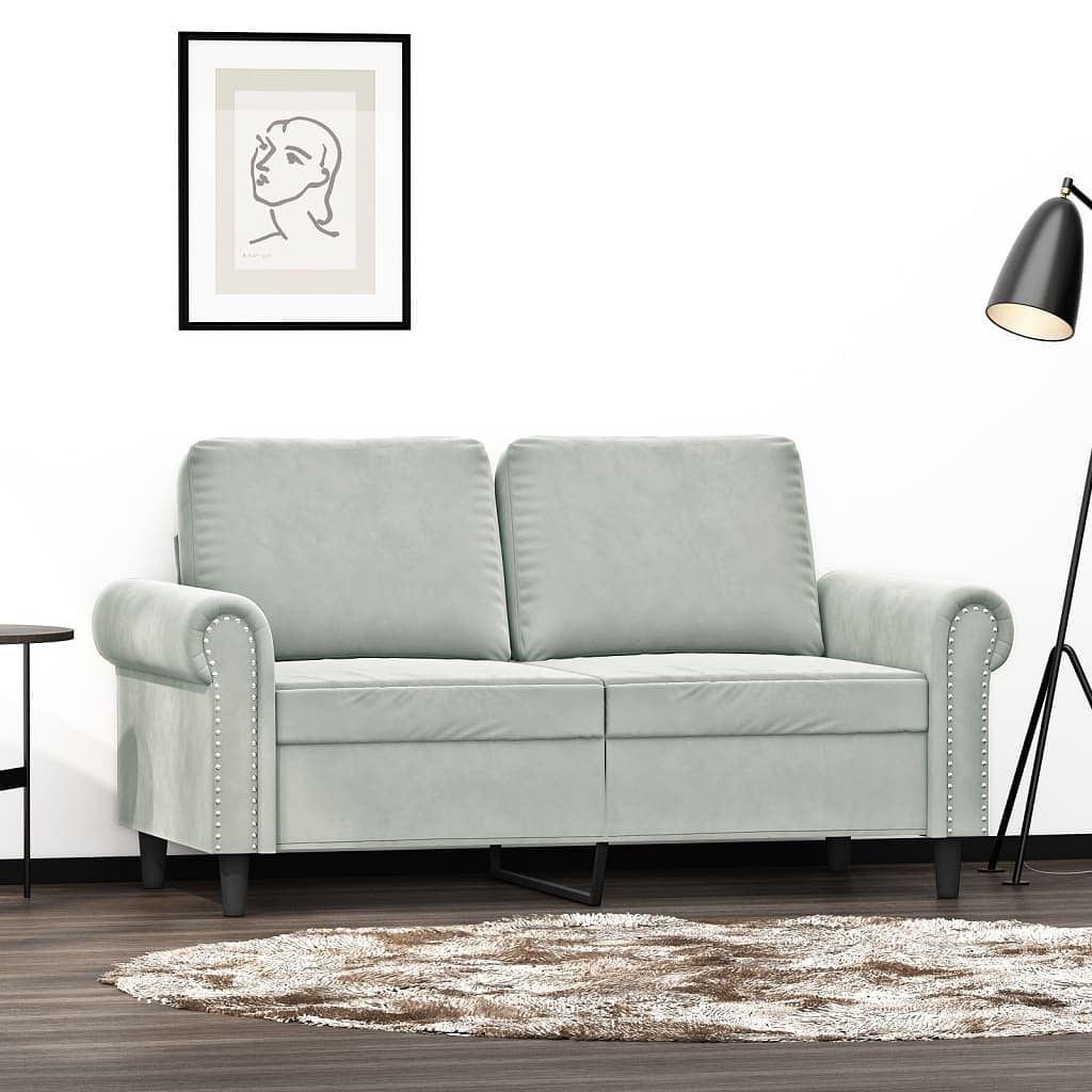 2-seater sofa light grey velvet (100% polyester), metal, textilene