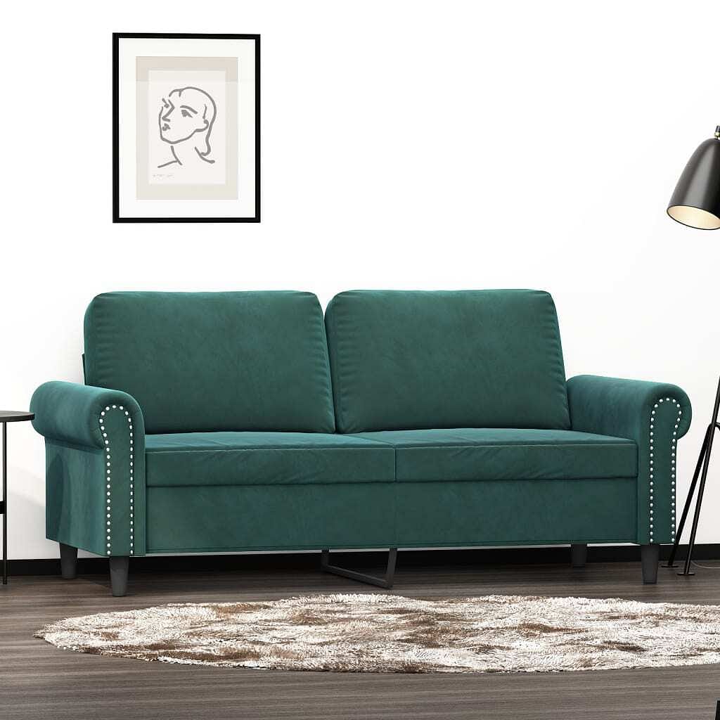 2-seater sofa dark green velvet (100% polyester), metal 2-seater
