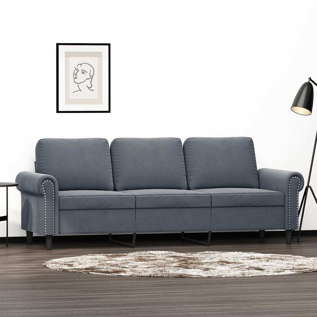 3-seater sofa dark grey velvet (100% polyester) 3-seater durable